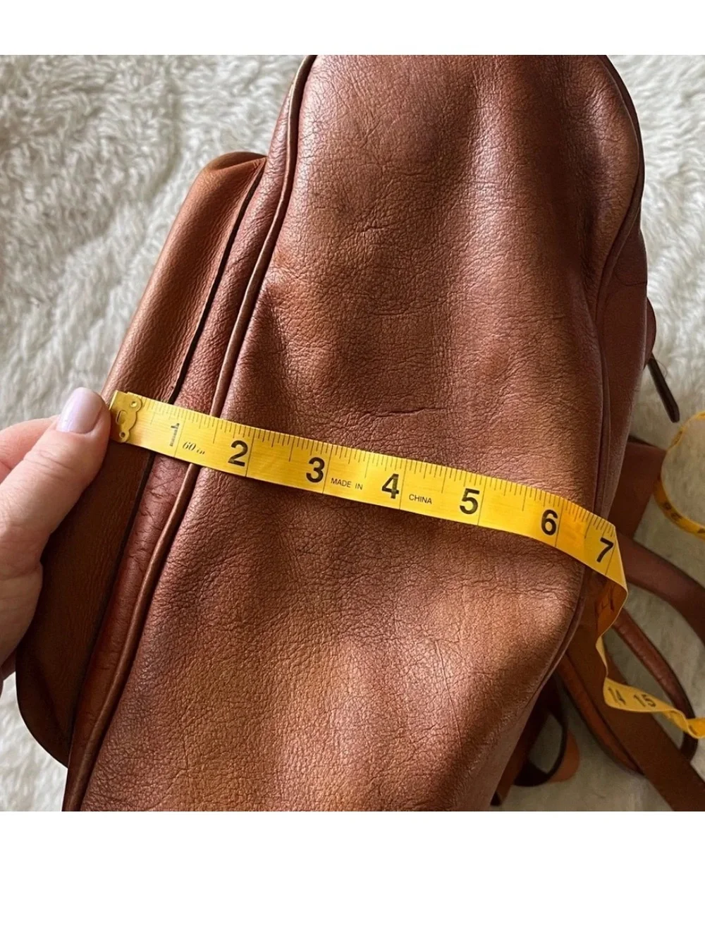 Cognac Brown Leather Backpack with Flap front & drawstring top